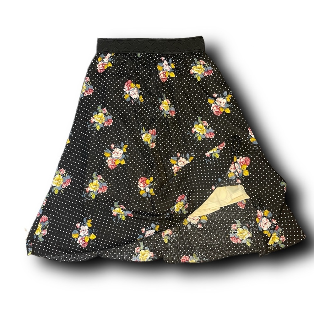 LuLaRoe Multicolored Midi A-Line Skirt with Floral Details Cottagecore